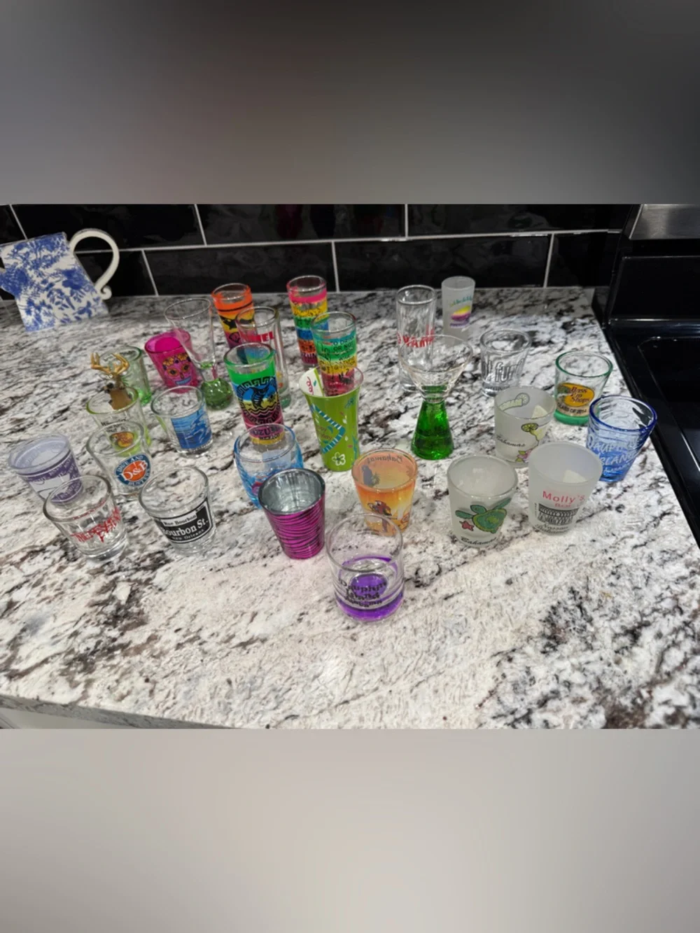 27 random,Colorful Assorted Shot Glass Set - Multi-Color Party Collection